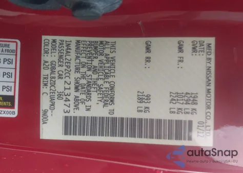 2012 Nissan Altima 2.5 S z USA, uszkodzony, nr VIN 1N4AL2EP2CC213473